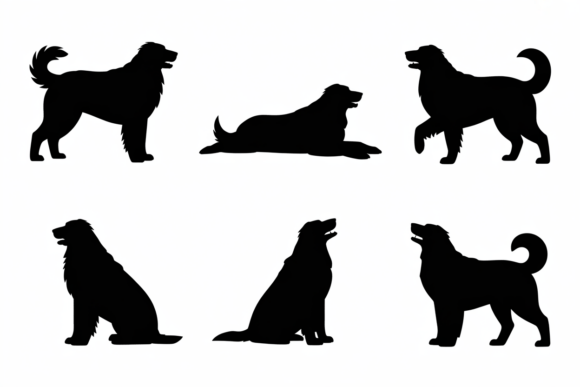 Black Dog Silhouettes in Various Poses