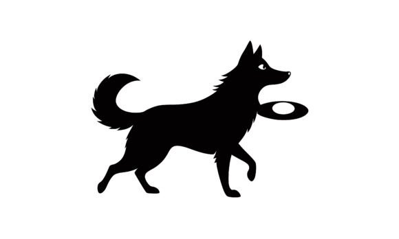Black Silhouette Dog Playing with Frisbe