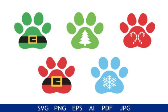 Christmas Paw Print Vector Set