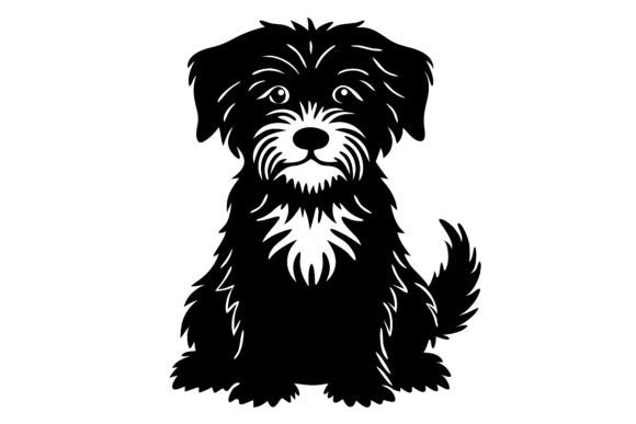 Cute Puppy Dog Black White Silhouette