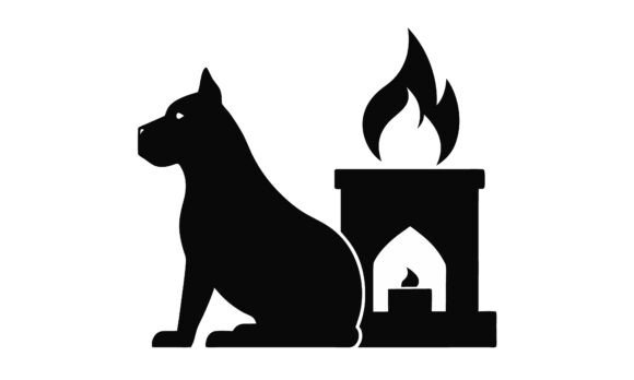 Dog and Fireplace Silhouette