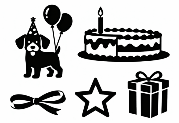 Dog Birthday Party Icons Clipart