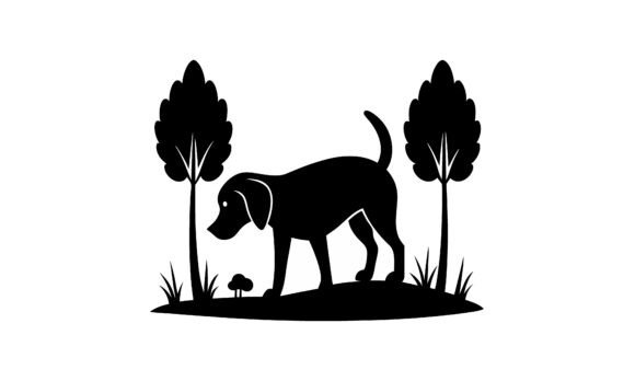 Dog Silhouette in Nature Black and White