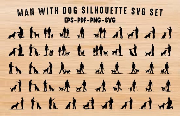 Dog with Man SVG Silhouette Clipart Set: Real Talk for Embroidery Pros