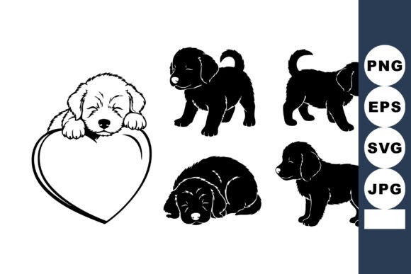 Golden Retriever Puppy Silhouette Set