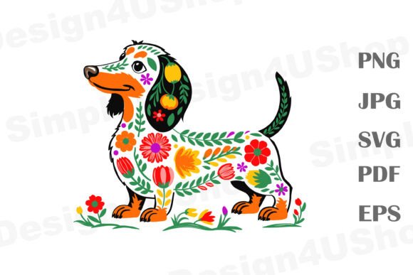 Mexican Dachshund, Dog in Flowers PNG