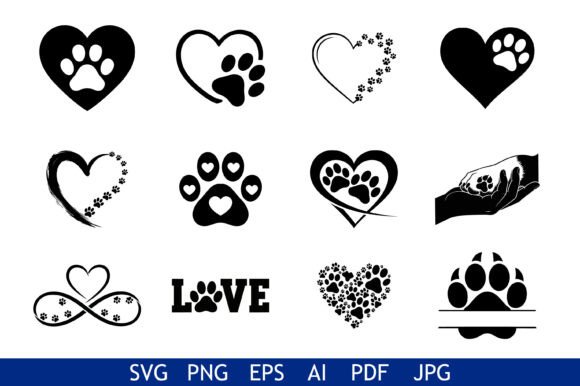 Paw Print Love Heart Icons