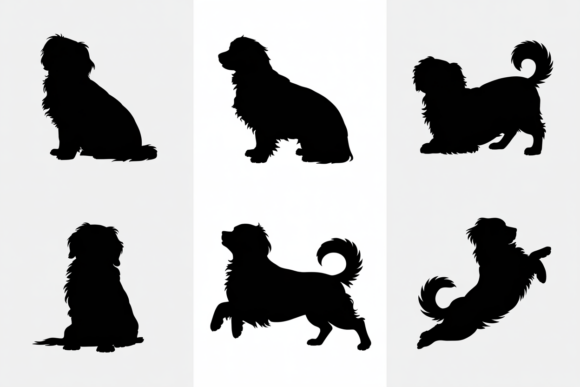 Silhouette Poses of a Fluffy Dog