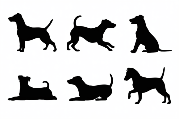 Silhouette Poses of Various Dog Breeds