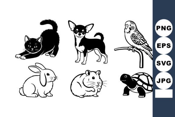 Small Animals Black White Vector