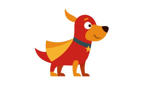 Superhero Dog with a Yellow and Red Cape